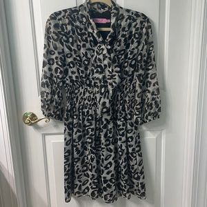 Eliza J Tie Leopard Tie Neck Cinch Waist Dress